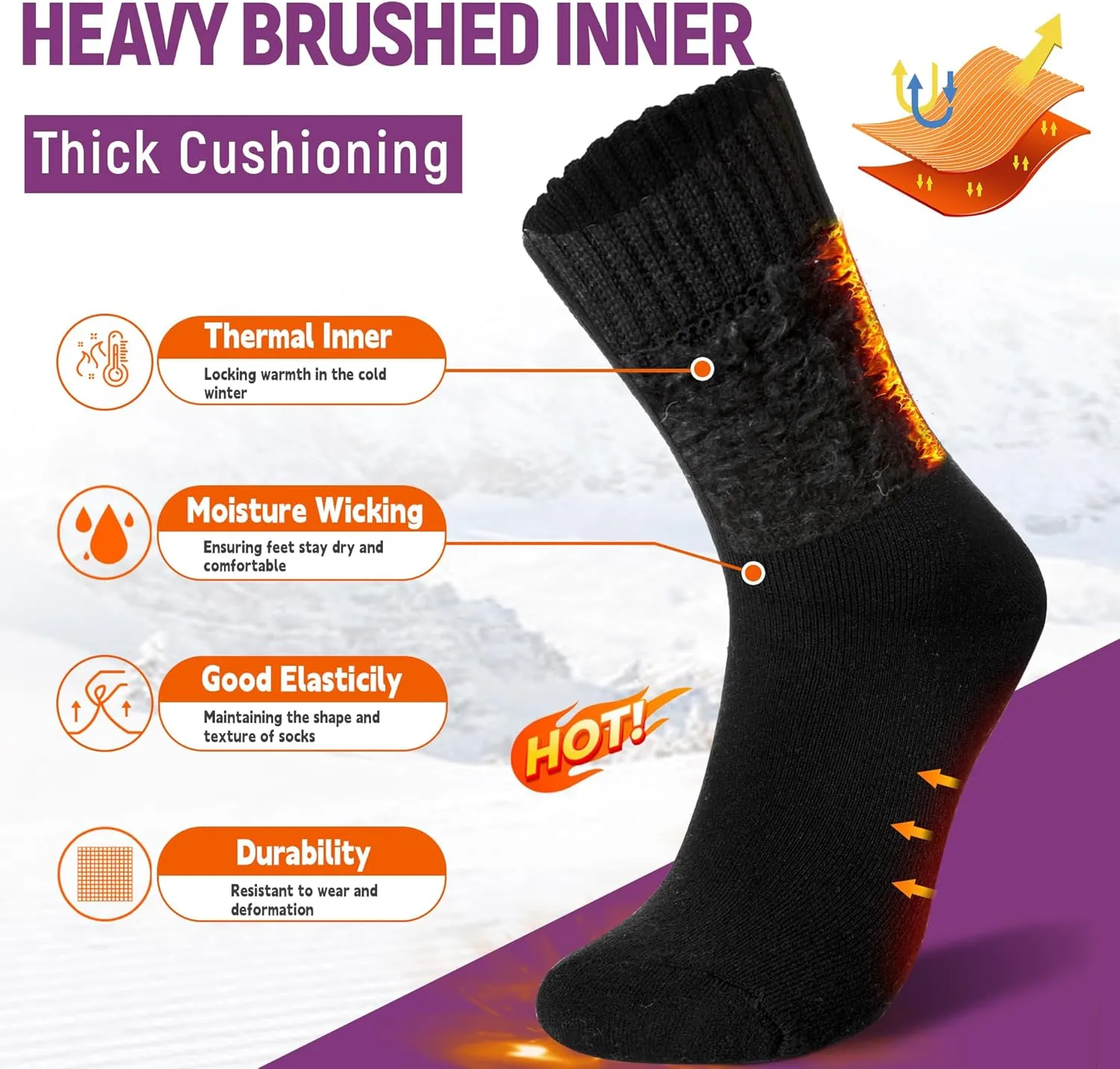 Women Heated Socks Ski Winter Thermal Hiking Snowboarding Thick Boot Insulated Socks 3 Pairs