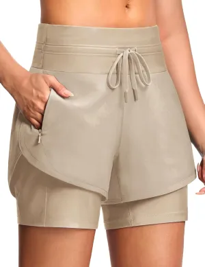 Womens 3" Swim Board Shorts High Waisted Slimming Quick Dry UPF Swim Beach Trunks with Liner and Zipper Pockets