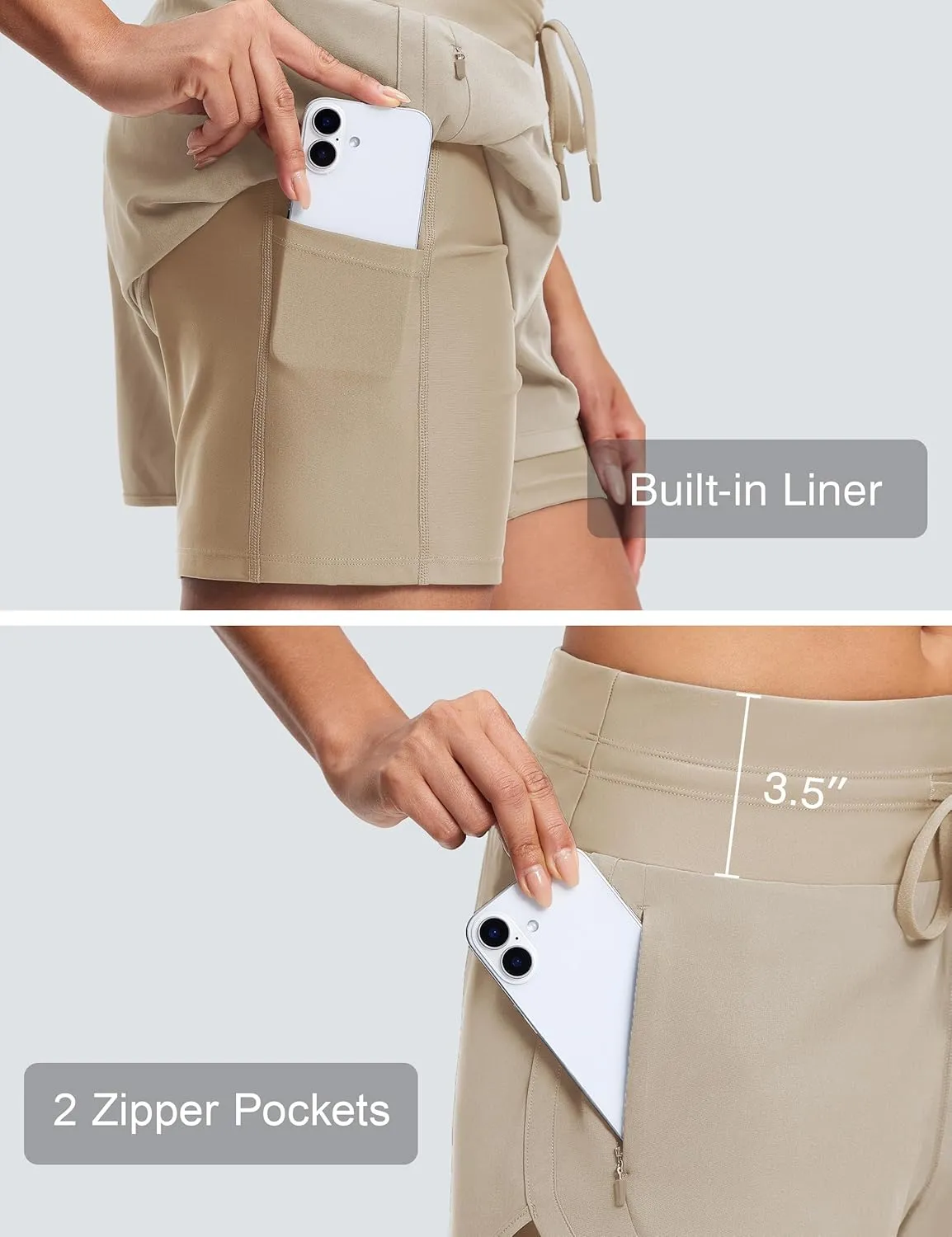Womens 3" Swim Board Shorts High Waisted Slimming Quick Dry UPF Swim Beach Trunks with Liner and Zipper Pockets