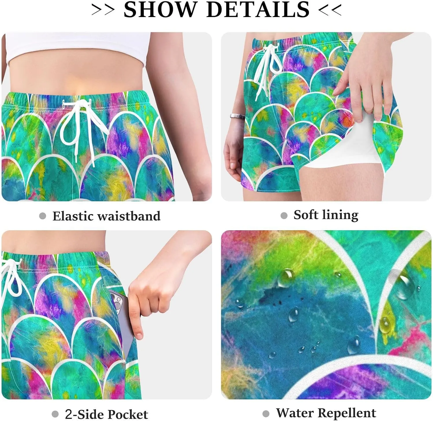 Women's Athletic Shorts with Liner Pockets Quick-Drying Beach Boardshorts Casual Workout Shorts