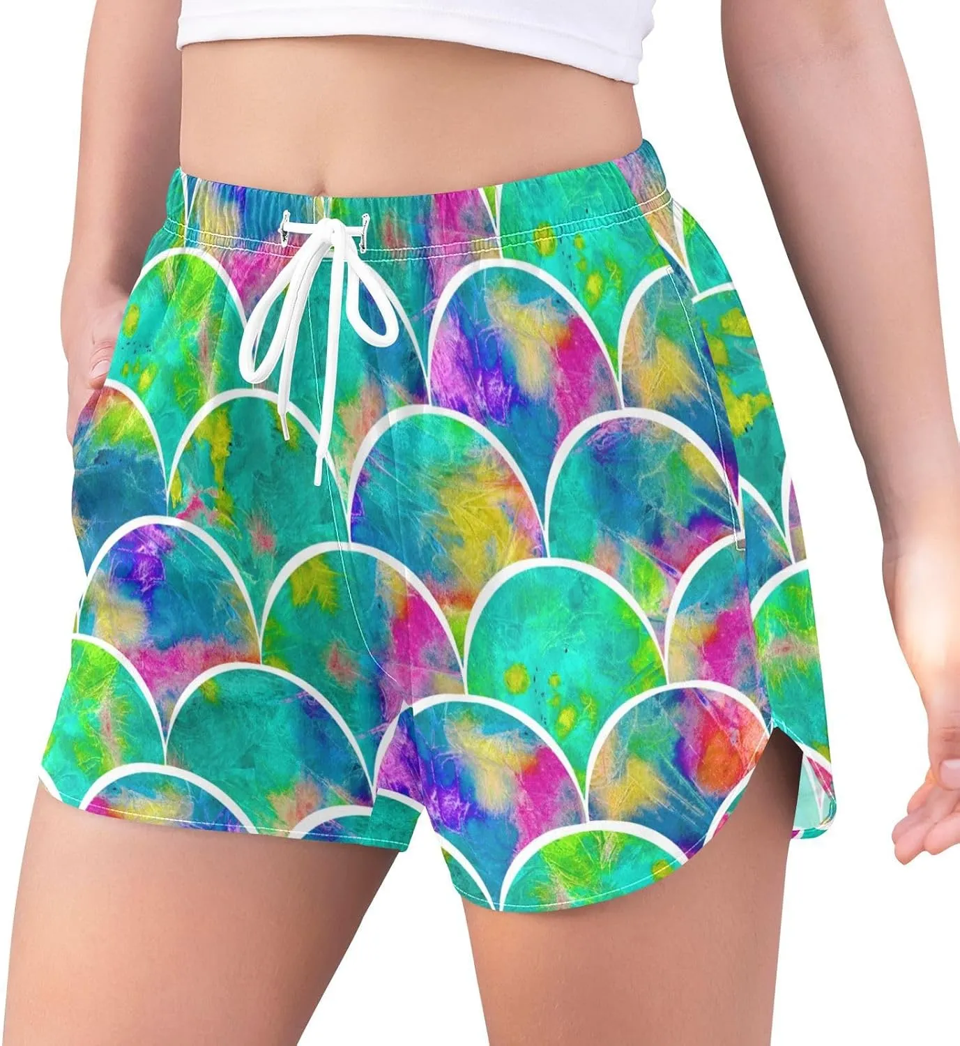 Women's Athletic Shorts with Liner Pockets Quick-Drying Beach Boardshorts Casual Workout Shorts