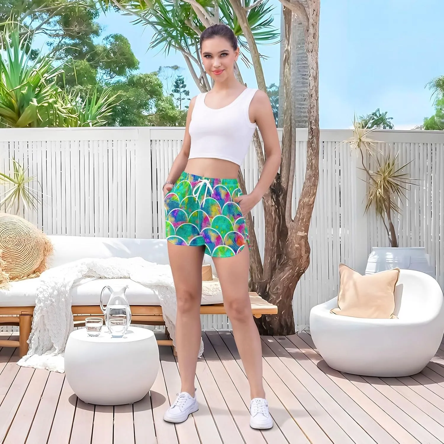 Women's Athletic Shorts with Liner Pockets Quick-Drying Beach Boardshorts Casual Workout Shorts