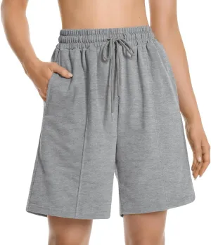 Womens Long Sweat Shorts Casual Summer Bermuda Loose Lounge Workout Athletic Shorts with Pockets