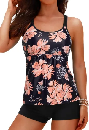 Yonique Two Piece Tankini Swimsuits for Women with Shorts Tummy Control Bathing Suits Athletic Swimwear